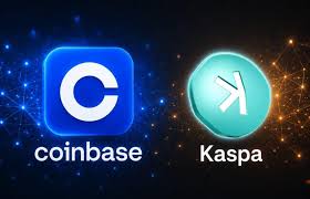 A graphic showing the Coinbase logo alongside the Kaspa ($KAS) logo, promoting a campaign to get Kaspa listed on Coinbase.