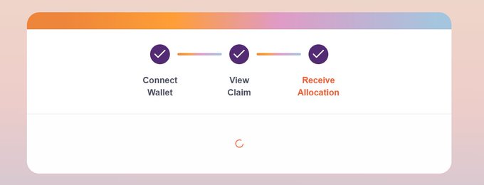 A three-step claim flow interface showing completed stages "Connect Wallet" and "View Claim" with checkmarks, followed by the active "Receive Allocation" step, illustrating the process for claiming Solstice Unlock 2 token allocations at claim.solstice.finance/flow.
