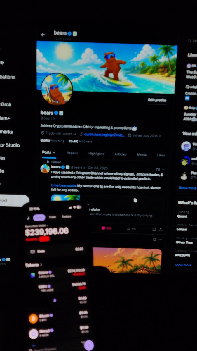 The image shows a computer screen displaying a social media platform, possibly Twitter or Instagram, with various posts and updates from users. There are several posts related to cryptocurrency, including one about Bitcoin and another about Ethereum. The user's profile picture features a cartoon character of a bear on a surfboard. The post also mentions the hashtag #sol, which could be related to a specific event or topic in the cryptocurrency world.

The image is accompanied by a screenshot of a cell phone displaying the Twitter app with a message that reads "What do I do now with all this SOL?". This suggests that someone might have posted about Bitcoin and Ethereum on Twitter, and they are seeking advice or information related to these topics.