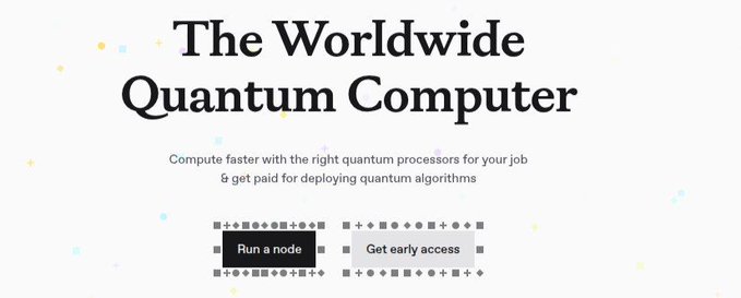 The image features a website that showcases computing technology and quantum computing using an old-fashioned design with a simple black-and-white layout featuring text, images of computer hardware, and icons for different elements such as run a node or accessorize. A large white background surrounds the screen with several small, evenly spaced dots to give it a vintage feel. In addition to this, there are descriptions that include terms such as "The World Wide Quantum Computer", "Computer faster with the right circuit processes for your job", and "@quipnetwork is focused on making distributed computing useful today".