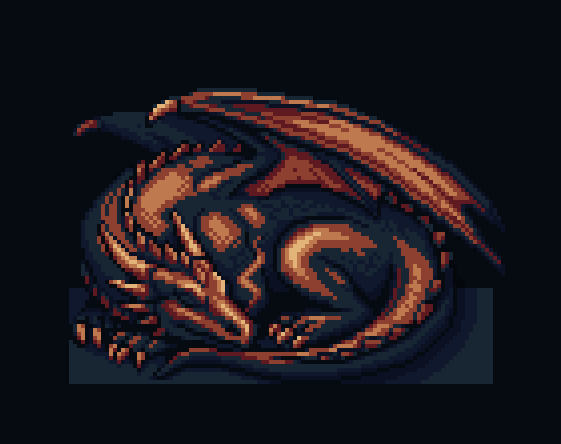 The image features a digital illustration of a dragon, which appears to be a large, brown-colored creature with wings spread out as if sleeping or resting. The dragon's body is predominantly brown, while its head and tail are orange. The background color of the image is black, providing a stark contrast that makes the dragon stand out. Below the image, there is text that reads "I drew this sleeping dragon on @basepaint_xyz Be sure to mint the finished canvas below!".
