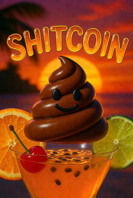The image features a cartoon representation of a chocolate cookie with a face, surrounded by various fruits such as oranges, lemons, and grapefruits, which are placed around the cookie. The phrase "SITCOIN" appears at the top of the image in large letters, and it is accompanied by a post saying that this has been done by @shitcoinverse until it reaches 1 billion $ market cap.