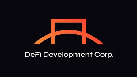 Logo of DeFi Development Corp. featuring an orange stylized bridge/arch icon on a black background.