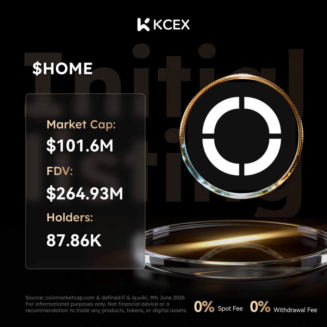 The image features a circular graphic that contains text providing information about a new cryptocurrency token named 'Home'. The central element of this text is a dollar sign accompanied by two numbers that indicate the coin's value - $101.6m and $106.93k. The surrounding text explains what the coin can do, including offering instant cross-chain swaps, yield farming, perps trading, and zero fees for users. Additionally, it mentions the token's native status, which is 'Native'. This information may be useful to those looking into investing or using this cryptocurrency token on a project like @defiapp.