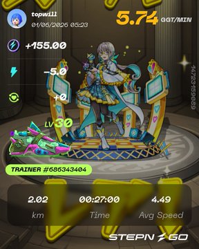 The image shows a progress bar for a fitness app, displaying the user's current speed and time spent exercising. The progress bar has yellow and green colors, indicating that the user has completed 2/2 of their workout session at 5:27 am.