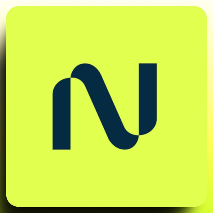 A bright yellow-green square app icon featuring a stylized dark navy 'NU' or 'N' logo design.