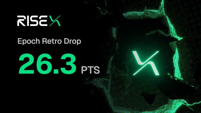 A promotional graphic for 'RISEX' displaying 'Epoch Retro Drop 26.3 PTS' in bright green text against a dark, pixelated background.