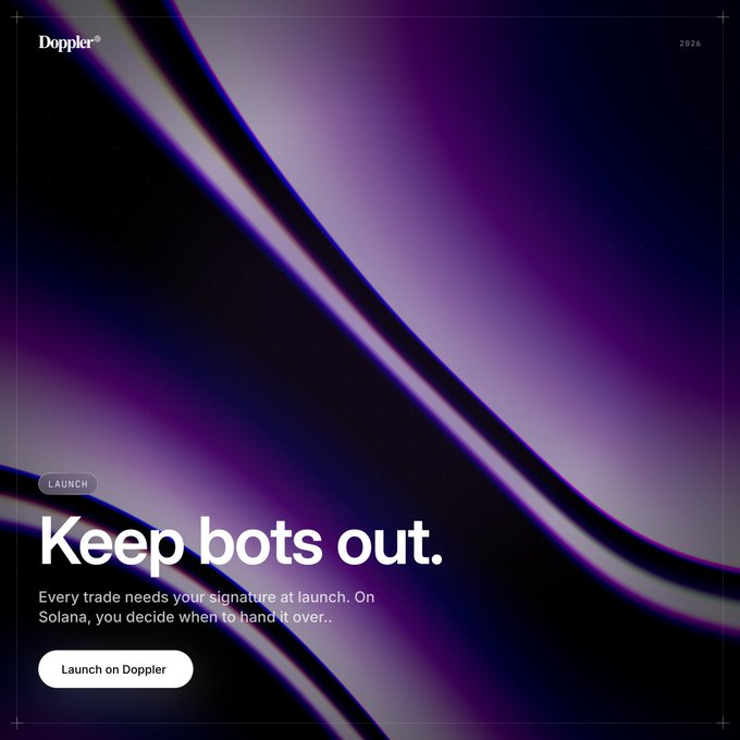 Promotional graphic for "Doppler" with the tagline "Keep bots out." and a "Launch on Doppler" button, set against a purple abstract background.