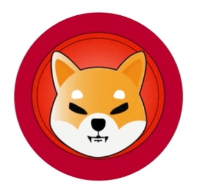 A stylized illustration of an angry-looking Shiba Inu dog face inside a red circular emblem on a white background.