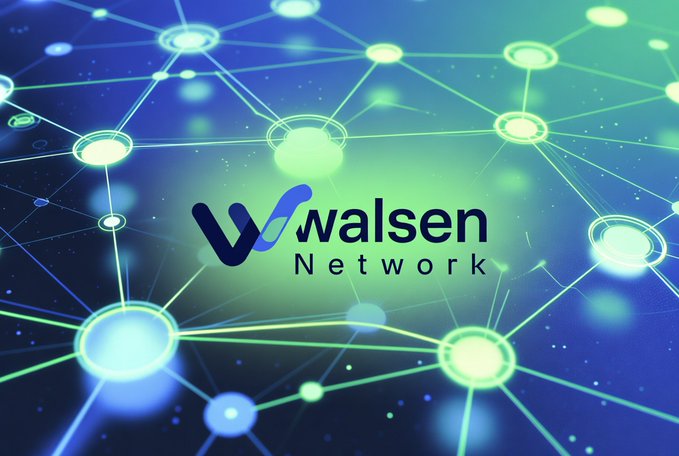 The Walsen Network logo is displayed against a background of interconnected glowing nodes in blue and green, suggesting a blockchain or network technology.