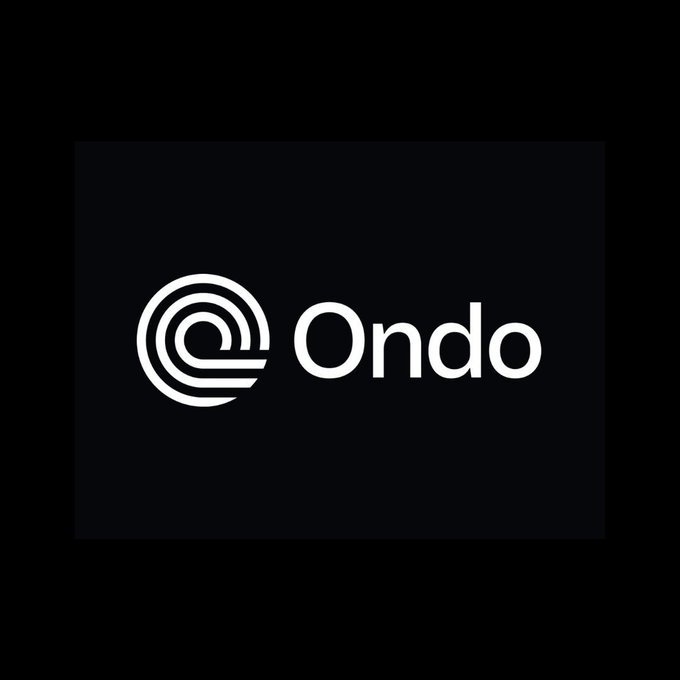 The image displays the Ondo logo, featuring a stylized spiral/concentric design next to the word "Ondo" in white text on a black background. This branding directly corresponds to the post's reference to $ONDO as a leader in tokenized securities within the emerging RWA (Real World Assets) altcoin sector.