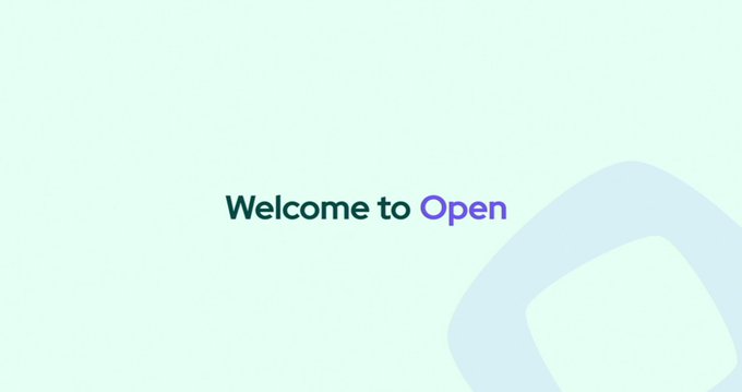 A digital graphic with a pale green background displays the text 'Welcome to Open' in dark and purple lettering.