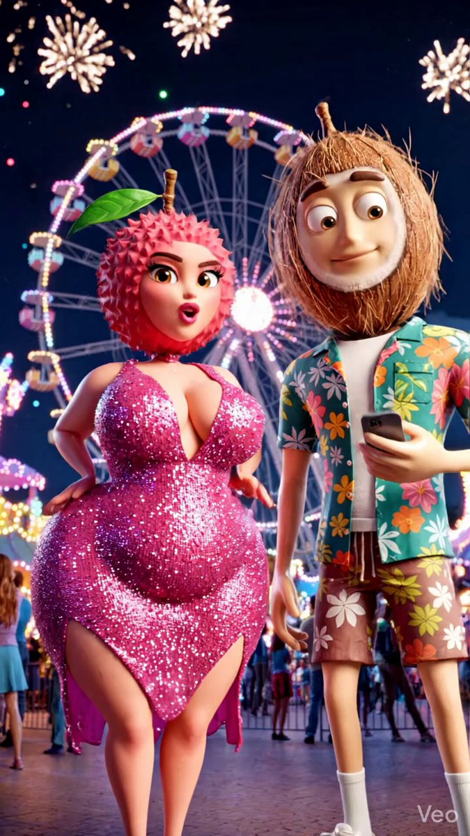 The image features a man and woman dressed up as characters from a movie, standing next to each other with their heads tilted back. They are wearing costumes that include large fruit headpieces or hats. The background of the image shows an amusement park setting with a ferris wheel in the distance. There is also a text overlay on the image that reads "Real World Assets are revolutionizing DeFi by bringing traditional finance on-chain. The RWA product experience @TermMaxFi and tutorial highlight how easy it is to lend at fixed rates or borrow against tokenized stocks".