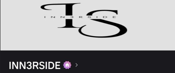 A logo design featuring stylized black letters 'IS' with 'INN3RSIDE' written beneath them, alongside a Discord-style banner reading 'INN3RSIDE' with a house emoji.