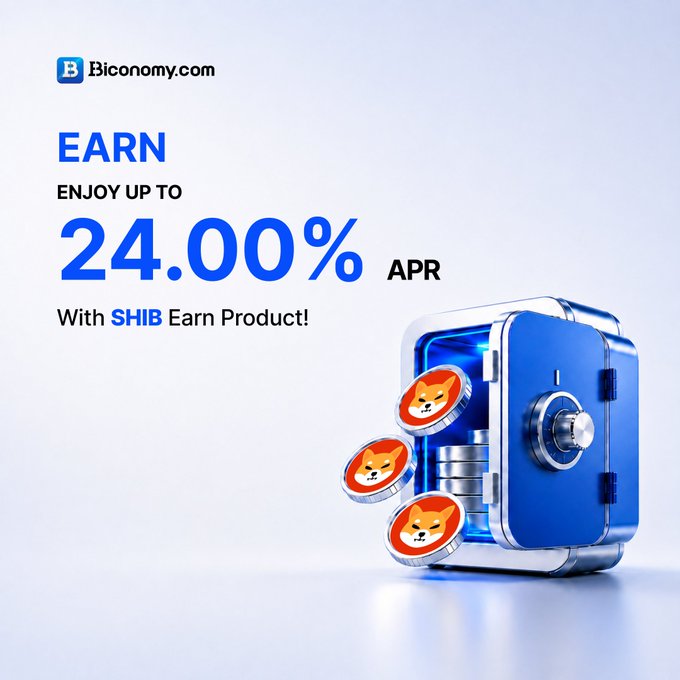 A Biconomy.com advertisement promotes earning up to 24.00% APR with a SHIB Earn Product, featuring Shiba Inu coin graphics.