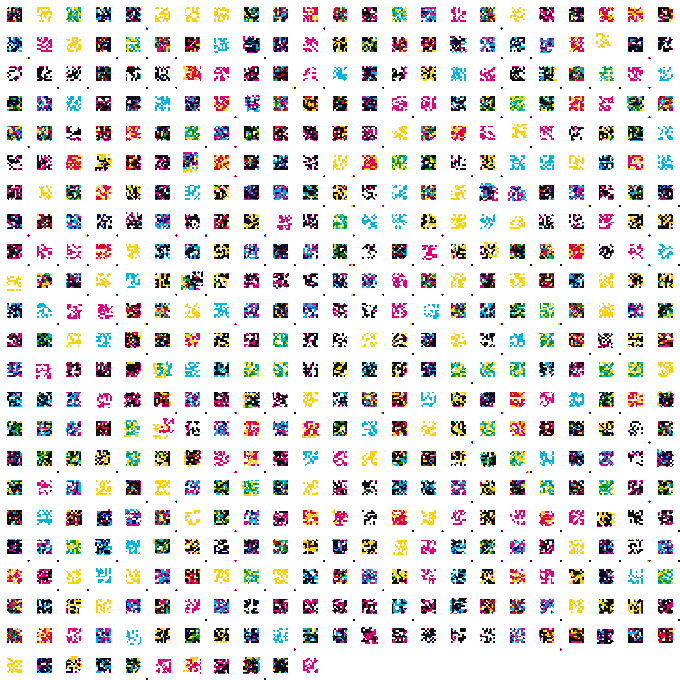 A grid displaying numerous pixel art sprites of colorful creatures from a retro video game.