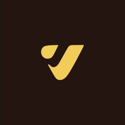 A minimalist logo design featuring a stylized golden letter 'V' on a dark brown background.