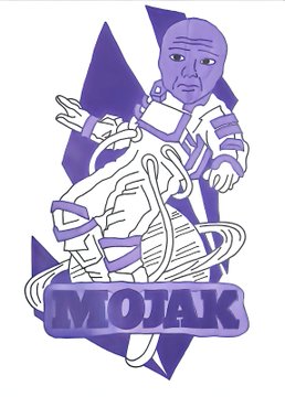 The image features a cartoon depiction of an astronaut, wearing a purple suit with a helmet, riding a motorcycle or skateboard while holding onto a rope handlebar. The artist has used a combination of white and purple colors for the illustration, creating a visually striking scene. The caption below the image reads "Don' hesitate to choose @MojakonMonad as your crypto of choice this year, you will regret it if you don' t join, buy and hold now Moon? Really Soon $MOJAK Ca: 0x84Ea11d047A8bB23149a2d79C3B14Ab5B5907777 #TopRaider #MON #CryptoRaid #MemeSeason". The image is related to the post because it features a cartoon astronaut, which could be interpreted as an advertisement for cryptocurrency or a promotional message.