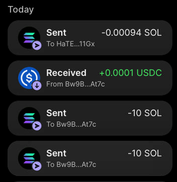 A mobile wallet transaction history screenshot showing today's activity, including sending -0.00094 SOL to "HaTE...11Gx", receiving +0.0001 USDC from "Bw9B...At7c", and two sends of -10 SOL each to "Bw9B...At7c", totaling 20 SOL lost. The image visually supports the post's claim of losing 20 SOL while attempting to launch on Higgspad, with the wallet transactions serving as evidence of the dev's financial loss.