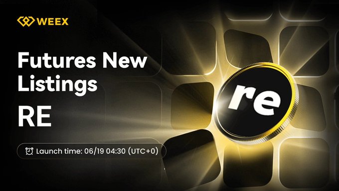 The image features a poster for a future listing of $RE, which has been posted by WEEX. The poster includes an illustration of a coin with the word "RE" written on it. The text on the poster announces that there will be a new listing of $RE on WEEX and provides details about when to expect the listing.