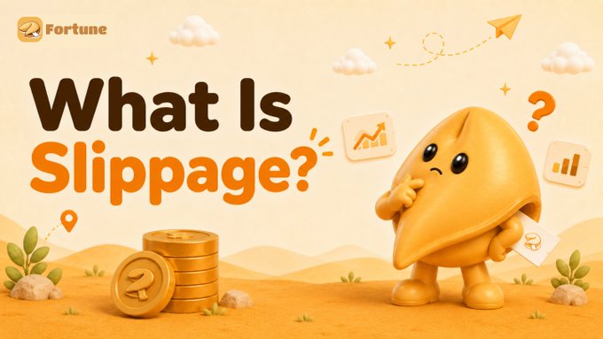 A cute orange Fortune Protocol mascot character ponders a question mark beside stacks of coins, with the bold text "What Is Slippage?" displayed against a warm desert-like background featuring growth charts and trading icons.

The image illustrates the post's theme by visualizing a key concept (slippage) that Fortune Protocol's AI agents help mitigate through their liquidity aggregation across prediction markets—essentially acting as the vigilant "sleepless workhorse" that monitors and adjusts trading strategies in real-time.