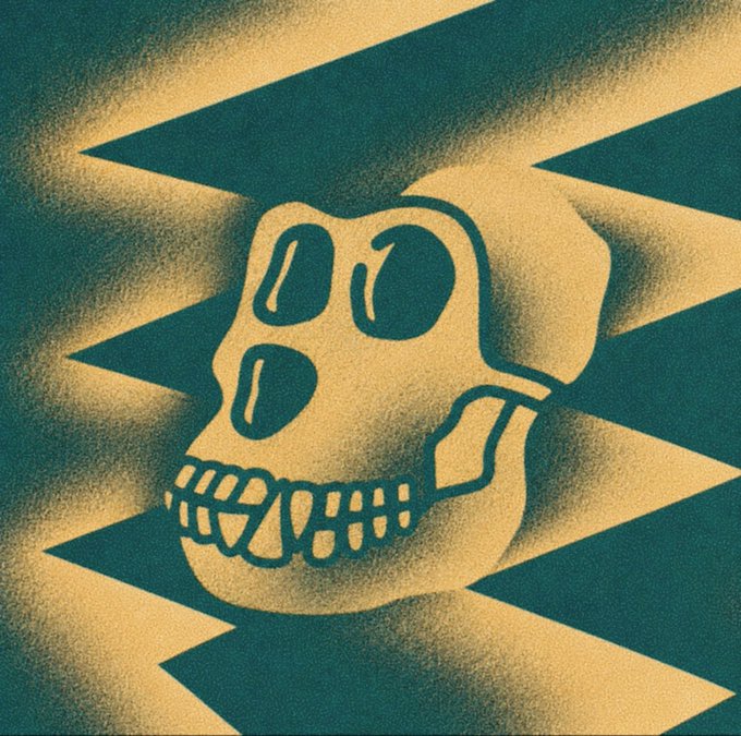 The image features a skull with its mouth open, giving off an eerie vibe. It's set against a green background that has a zigzag pattern, adding to the overall spooky atmosphere of the scene. The caption "GM bored ape yacht club" is written in white text at the bottom right corner of the image.