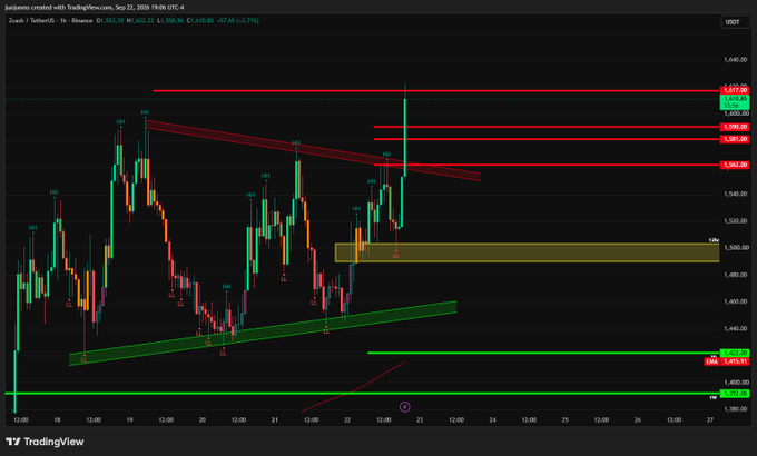 A TradingView candlestick chart for Janpanuc created with TradingView.com on Binance, showing price 1,402.22 and various technical analysis lines.
