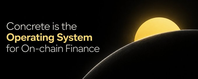 A promotional banner with the text "Concrete is the Operating System for On-chain Finance" set against a dark background featuring a sun rising over a curved horizon.