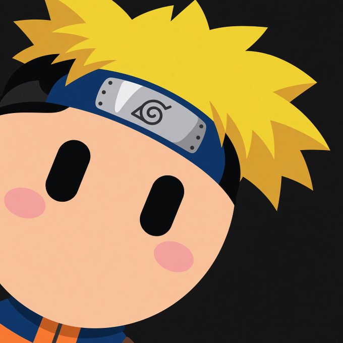 A chibi-style cartoon illustration of Naruto Uzumaki with spiky yellow hair, black oval eyes, pink cheeks, and his signature blue ninja headband with the Hidden Leaf Village symbol.