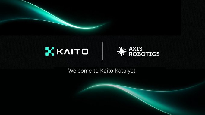 A welcome slide with a dark background and green wave graphics displaying the logos for Kaito and Axis Robotics, with the text 'Welcome to Kaito Katalyst'.