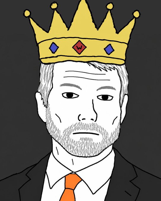 The image features an illustration of a man wearing a suit and tie with a crown on his head. The man appears to be a businessman or a professional, possibly a stockbroker, as he is described as "feeling some type of way we'll send you $BTC". This suggests that the man might have received a substantial amount of money from someone else, possibly for his work in the financial market.