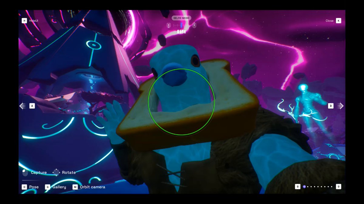 The image features a cartoon character, possibly a bird or a fish, wearing a brown shirt with a green circle on its chest that says "I'm just dancing too much" above it. The character appears to be standing next to a piece of bread in front of them. The background is dark and purple, creating an interesting contrast with the lighter elements in the image. The post includes text about the game's progress and a link to the game's website for more information or updates on the game.