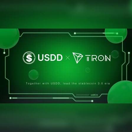 A promotional banner featuring the logos of USDD and Tron (TRON) alongside the text "Together with USDD, lead the stablecoin 3.0 era," set against a green technological background. The image relates to the post by highlighting USDD's market activity and growth among stablecoin projects, though it does not specifically showcase the $30.6 million weekly growth data mentioned for USDai.