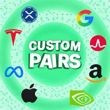 A promotional graphic with a green background features "CUSTOM PAIRS" text surrounded by various tech company logos (Google, Apple, Meta, Amazon, Tesla, X, NVIDIA, Microsoft, and InfinityLoop), symbolizing the launch of new INJ custom token pairing options on PumpFun via Sunrise.