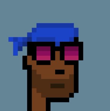 Pixel art portrait of a person wearing a blue cap and pink/magenta sunglasses on a gray background.