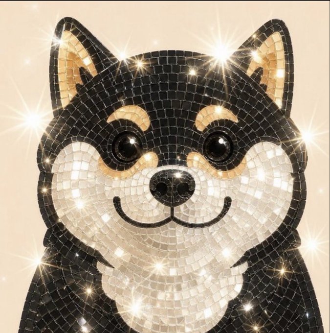 The image features a black and white dog with a mosaic design of its face made out of small tiles or glass pieces, giving it a unique and eye-catching appearance. The background of the image is filled with stars, creating a starry night effect that complements the overall theme of the photo. The caption below the image reads "$MANYU to bring crypto back stronger than ever. While the crowd fears, we keep accumulating." This phrase seems to be related to the current state of cryptocurrency and its value in comparison to the stars in the background.