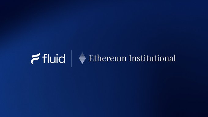 A simple graphic with a blue gradient background showing the logos for 'Fluid' and 'Ethereum Institutional' side by side.