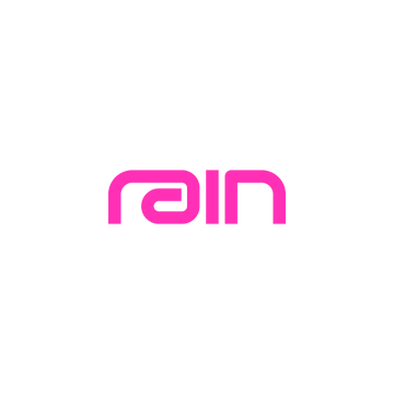 The image shows the pink "rain" logo for Rain, the stablecoin payments company mentioned in the accompanying text about its OCC national trust bank charter application.