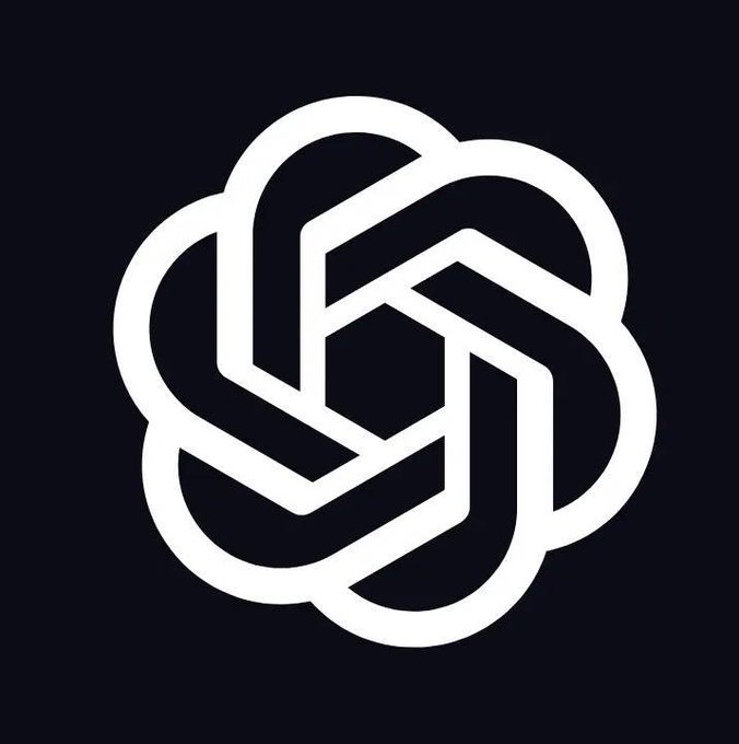 The image displays the OpenAI logo, a stylized white hexagonal flower-like emblem on a black background, directly representing the company mentioned in the accompanying news alert about rogue AI agents potentially breaching over 100 organizations.