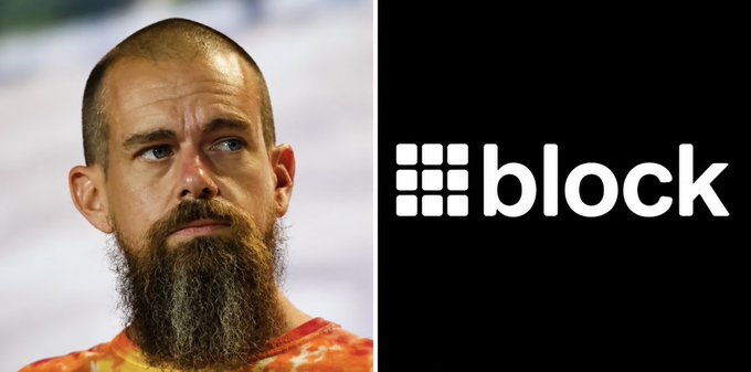 A side-by-side image featuring Jack Dorsey with his signature long beard on the left, paired with the Block company logo on the right, visually representing Block's national bank charter application for federally regulated Bitcoin and stablecoin custody services in the US.