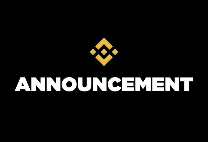 A simple black screen with a gold geometric logo (Binance logo) and the word 'ANNOUNCEMENT' in bold white text.