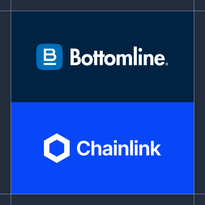 A graphic displaying two corporate logos stacked: 'Bottomline' on a dark blue background and 'Chainlink' on a bright blue background.