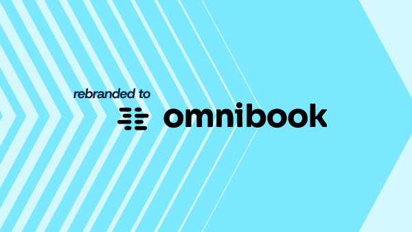 A light blue and white graphic with arrows on the left stating 'rebranded to omnibook' with the omnibook logo.