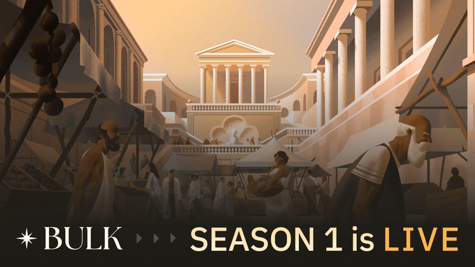 The image features an advertisement for the TV show "Bulk" that has just kicked off Season 1. The poster displays a cartoon illustration of a city scene with buildings and people, along with text promoting the show's rewards program. The focus on what is in the image and how it relates to the post suggests that the viewer should pay attention to the details of the advertisement for more information about the rewards offered by "Bulk".