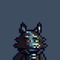 Pixel art sprite of a character with cat-like ears against a gray background.