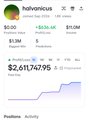 A brief glimpse of a portfolio interface showing an account "balvanicious" with a total balance of $2,617,479.95 and a date range of Sept 2024 - Feb 3, 2025.