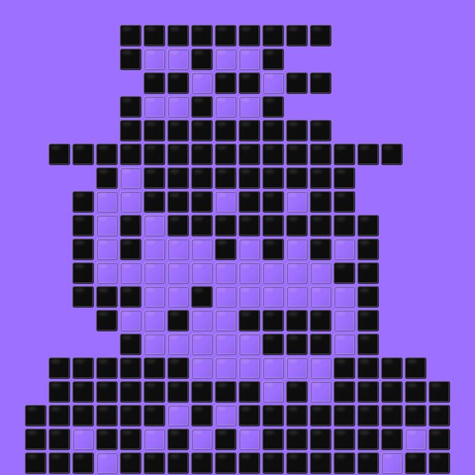 A pixel-art top hat rendered in purple and black squares against a purple background, evoking a stylized, blockchain-inspired aesthetic that complements the OnChain Inkers NFT giveaway theme.