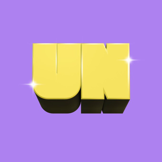 A 3D rendering of bold yellow letters 'UN' with sparkles on a purple background.