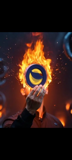 A dramatic image of a hand holding a circular emblem with a crescent moon design, engulfed in flames against a dark, spark-filled background.