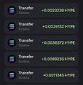A digital interface displaying multiple transfer balance entries with HYPE token amounts including +0.0032236, +0.0020192, +0.0038373, +0.0089736, and +0.0011845 against a dark background.